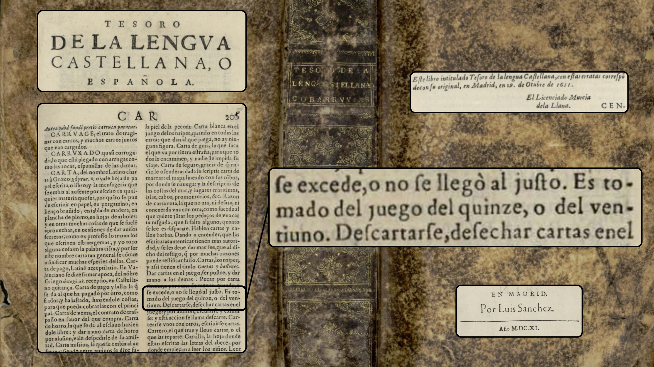 Graphic showing exerpt from 1611 Spanish Dictionary